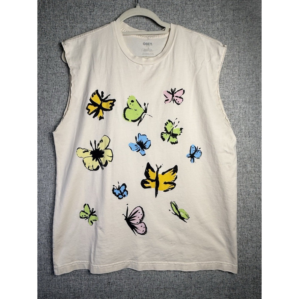 OBEY Butterfly Bugs Short Sleeve Graphic Sleeveless Tee‎ LARGE